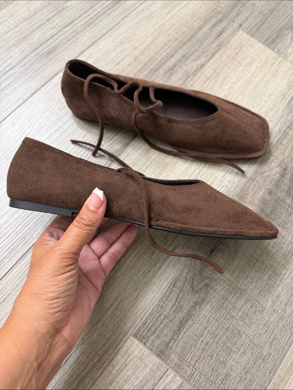 Women’s Brown Suede Pointed Lace-Up Flats